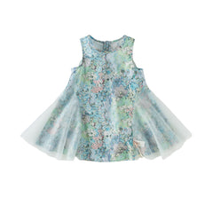 Dave&Bella Girls Summer Classical Green Printed Mesh Elegant Princess Dresses