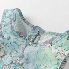 Dave&Bella Girls Summer Classical Green Printed Mesh Elegant Princess Dresses