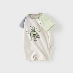 Dave&Bella Baby Boys Summer Beige Comfortable Short-sleeved Rompers