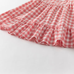 Dave&Bella Girls Summer Cotton Red White Plaid Turnover Collar Dress