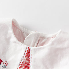 Dave&Bella Girls Summer Cotton Red White Plaid Turnover Collar Dress