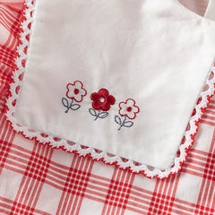 Dave&Bella Girls Summer Cotton Red White Plaid Turnover Collar Dress