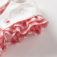 Dave&Bella Girls Summer Cotton Red White Plaid Turnover Collar Dress