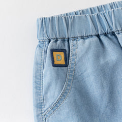 Dave&Bella Toddler Boys Summer Denim Blue Loose Adjustable-waistband Jeans