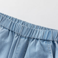 Dave&Bella Toddler Boys Summer Denim Blue Loose Adjustable-waistband Jeans