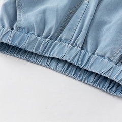 Dave&Bella Toddler Boys Summer Denim Blue Loose Adjustable-waistband Jeans