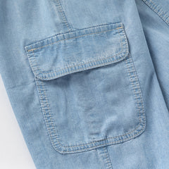 Dave&Bella Toddler Boys Summer Denim Blue Loose Adjustable-waistband Jeans