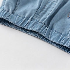 Dave&Bella Toddler Boys Summer Casual Denim Blue Adjustable-waistband Wide Pants