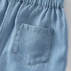 Dave&Bella Toddler Boys Summer Casual Denim Blue Adjustable-waistband Wide Pants