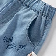Dave&Bella Toddler Boys Summer Casual Denim Blue Adjustable-waistband Wide Pants