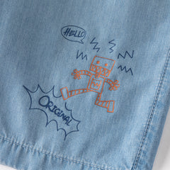 Dave&Bella Toddler Boys Summer Casual Denim Blue Adjustable-waistband Wide Pants