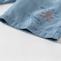 Dave&Bella Toddler Boys Summer Casual Denim Blue Adjustable-waistband Wide Pants