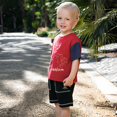 Dave&Bella Toddler Boys Summer Playful Red/Beige Breathable Cotton T-shirt Tops