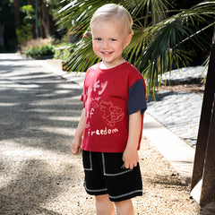 Dave&Bella Toddler Boys Summer Playful Red/Beige Breathable Cotton T-shirt Tops