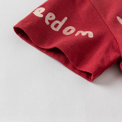 Dave&Bella Toddler Boys Summer Playful Red/Beige Breathable Cotton T-shirt Tops