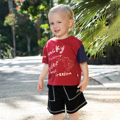 Dave&Bella Toddler Boys Summer Playful Red/Beige Breathable Cotton T-shirt Tops