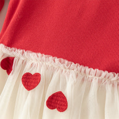 Dave&Bella Toddler Girls Autumn Vivid Red Knit Sweater Mesh Dress