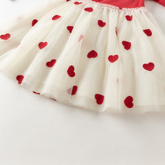 Dave&Bella Toddler Girls Autumn Vivid Red Knit Sweater Mesh Dress