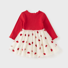 Dave&Bella Toddler Girls Autumn Vivid Red Knit Sweater Mesh Dress