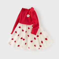 Dave&Bella Toddler Girls Autumn Vivid Red Knit Sweater Mesh Dress