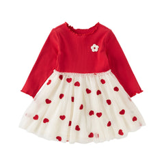 Dave&Bella Toddler Girls Autumn Vivid Red Knit Sweater Mesh Dress
