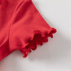 Dave&Bella Girls Summer Casual Red Short Sleeve Mesh Dress