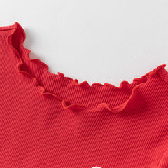 Dave&Bella Girls Summer Casual Red Short Sleeve Mesh Dress