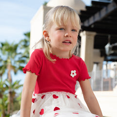 Dave&Bella Girls Summer Casual Red Short Sleeve Mesh Dress