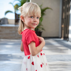 Dave&Bella Girls Summer Casual Red Short Sleeve Mesh Dress