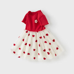 Dave&Bella Girls Summer Casual Red Short Sleeve Mesh Dress