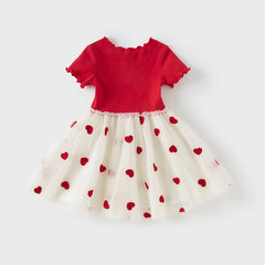 Dave&Bella Girls Summer Casual Red Short Sleeve Mesh Dress