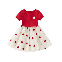 Dave&Bella Girls Summer Casual Red Short Sleeve Mesh Dress