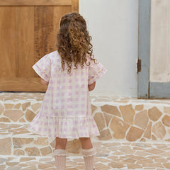 Dave&Bella Girls Summer Cute Cotton Purple Plaid A-line Dress