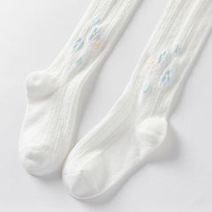 Dave&Bella Toddler Girls White Floral Stretch Footed Tights