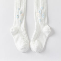 Dave&Bella Toddler Girls White Floral Stretch Footed Tights