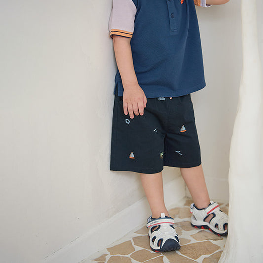 Dave&Bella Toddler Boys Summer Navy Blue Adjustable-waistband Comfortable Shorts