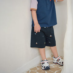 Dave&Bella Toddler Boys Summer Navy Blue Adjustable-waistband Comfortable Shorts