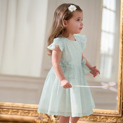 Dave&Bella Girls Summer Bow Tie Green Cotton Dress