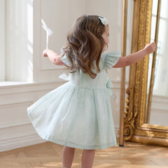 Dave&Bella Girls Summer Bow Tie Green Cotton Dress