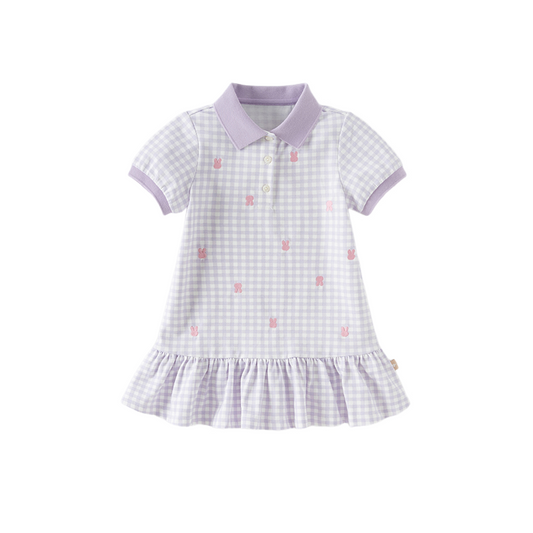 Dave&Bella Girls Summer Cotton Purple Plaid Polo Cute College Dress