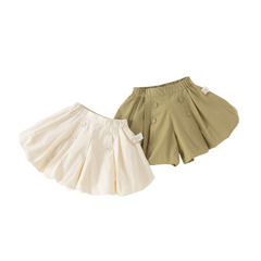 Dave&Bella Summer Kids Girls Cute Green/Apricot Breathable Cotton Paperbag Waist Shorts