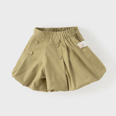 Dave&Bella Summer Kids Girls Cute Green/Apricot Breathable Cotton Paperbag Waist Shorts