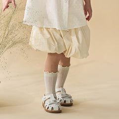 Dave&Bella Summer Kids Girls Cute Green/Apricot Breathable Cotton Paperbag Waist Shorts