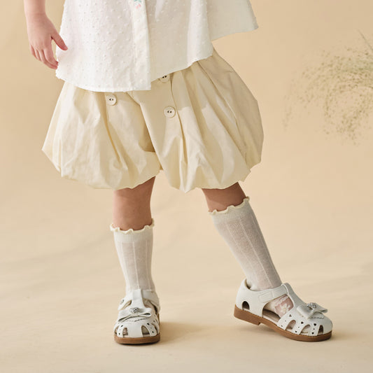 Dave&Bella Summer Kids Girls Cute Green/Apricot Breathable Cotton Paperbag Waist Shorts