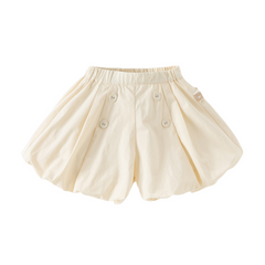 Dave&Bella Summer Kids Girls Cute Green/Apricot Breathable Cotton Paperbag Waist Shorts