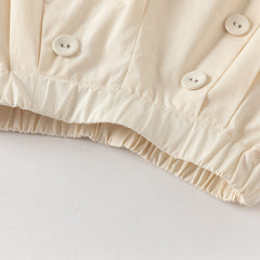 Dave&Bella Summer Kids Girls Cute Green/Apricot Breathable Cotton Paperbag Waist Shorts