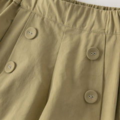 Dave&Bella Summer Kids Girls Cute Green/Apricot Breathable Cotton Paperbag Waist Shorts