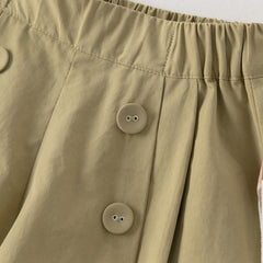 Dave&Bella Summer Kids Girls Cute Green/Apricot Breathable Cotton Paperbag Waist Shorts