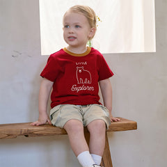 Dave&Bella Toddler Boys Summer Dark Red Comfortable Cotton Daily Short Sleeve T-shirts