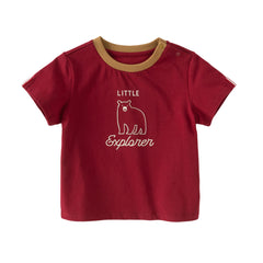 Dave&Bella Toddler Boys Summer Dark Red Comfortable Cotton Daily Short Sleeve T-shirts